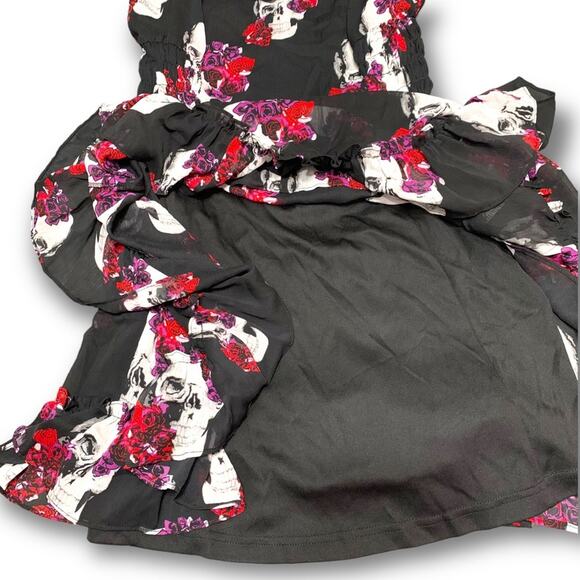 WhimsyGoth Dress Royal Bones by Daang Skull Print Sz Medium Black Chiffon - Picture 15 of 16